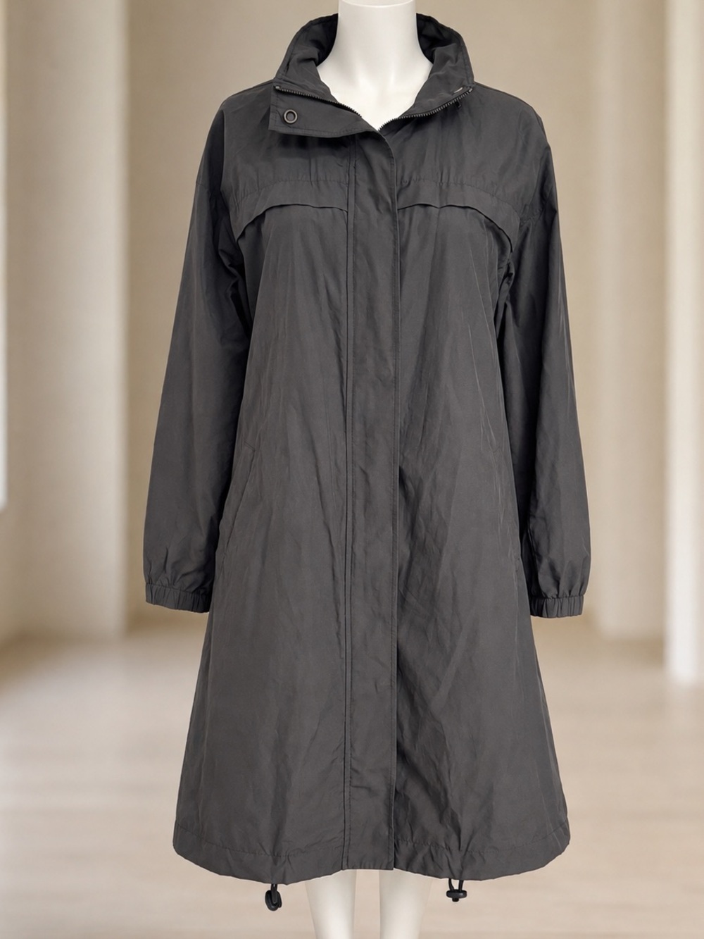 Eileen Fisher Organic Cotton Hooded Raincoat Longline Jacket XS
